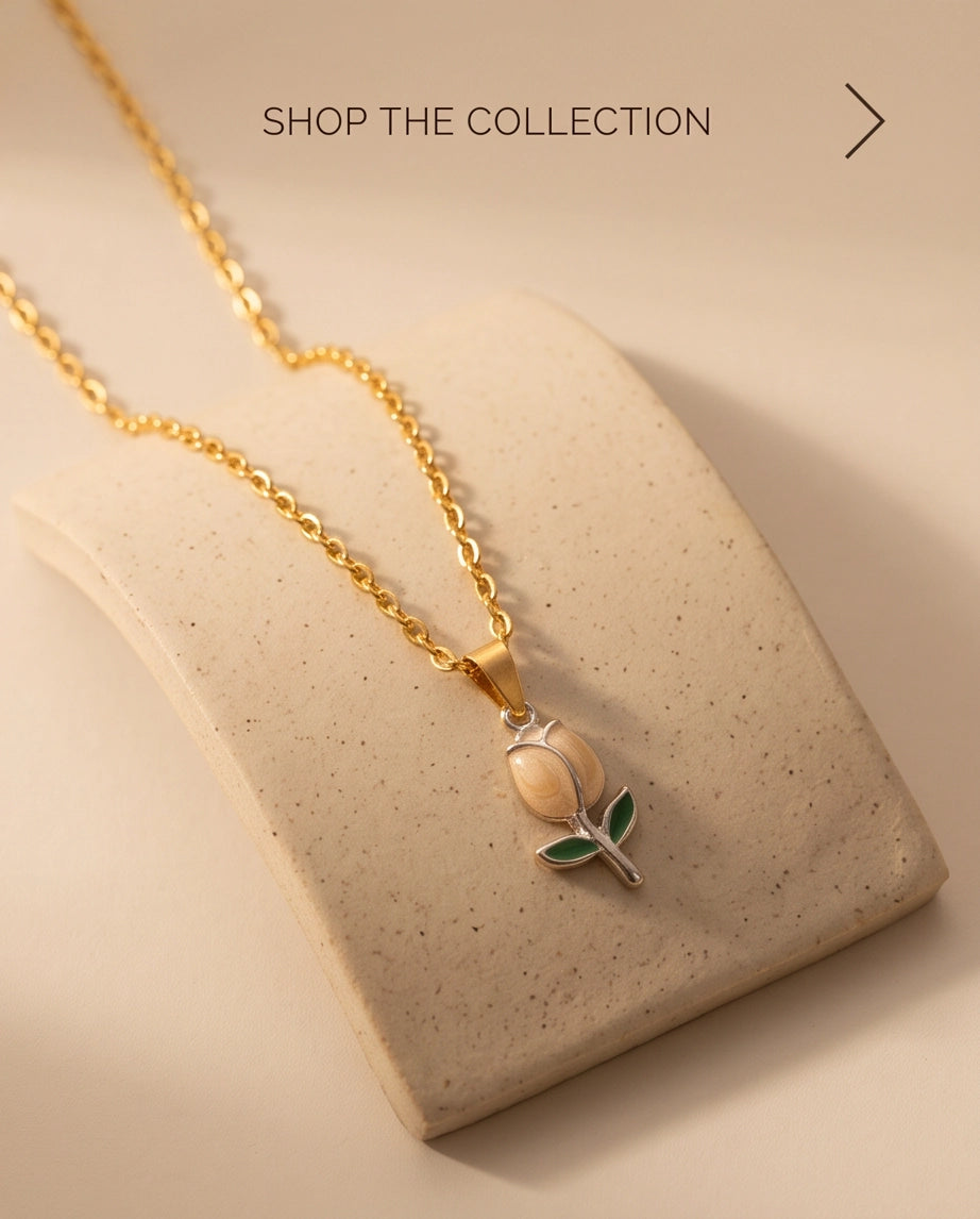 Silver Yellow Enamel Tulip Pendant Necklace