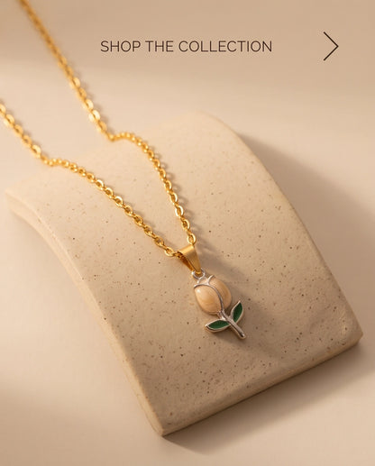 Silver Yellow Enamel Tulip Pendant Necklace