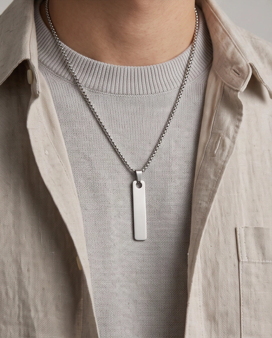 Silver Minimalist Bar Pendant Necklace