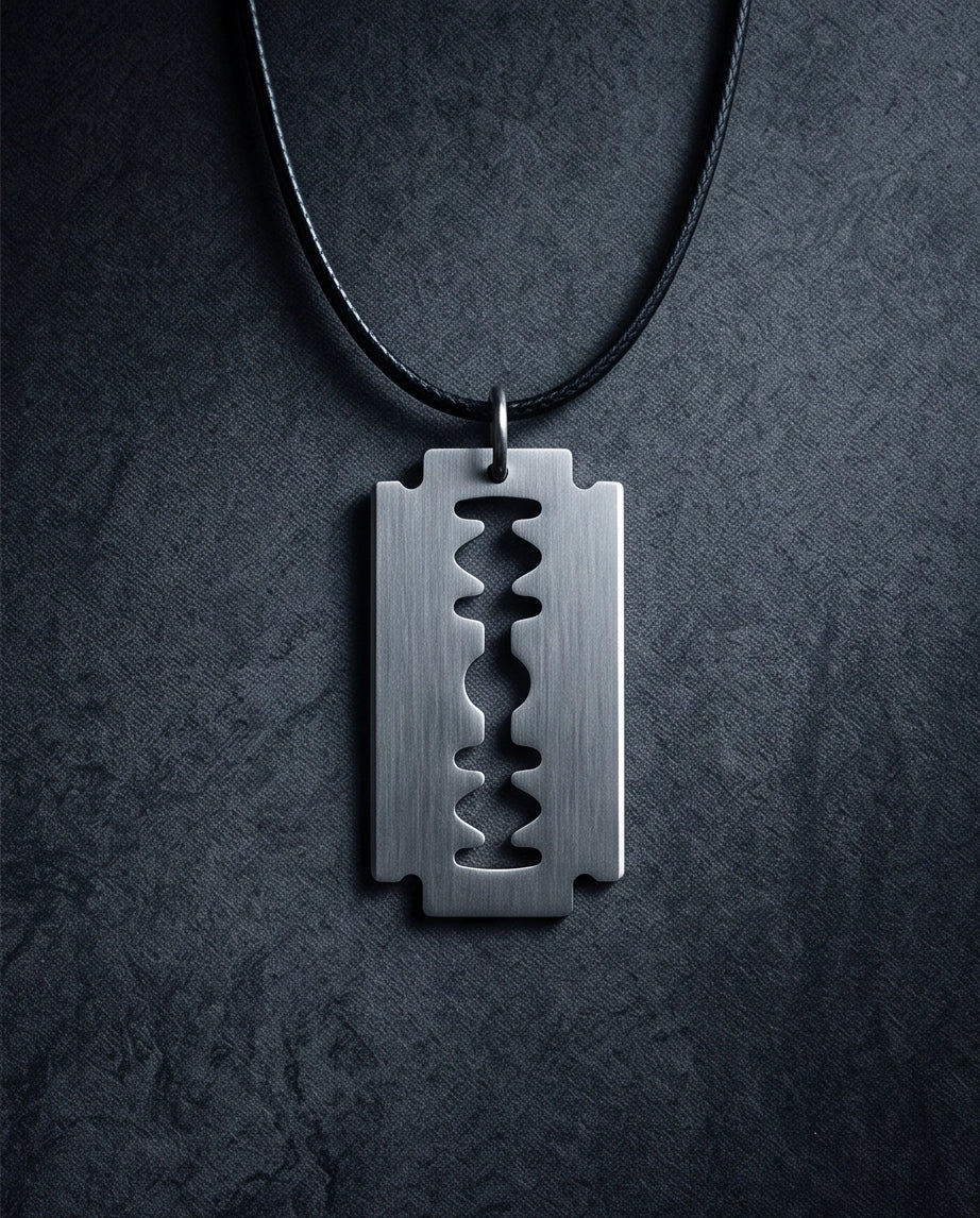 Brushed Silver Razor Blade Cord Necklace