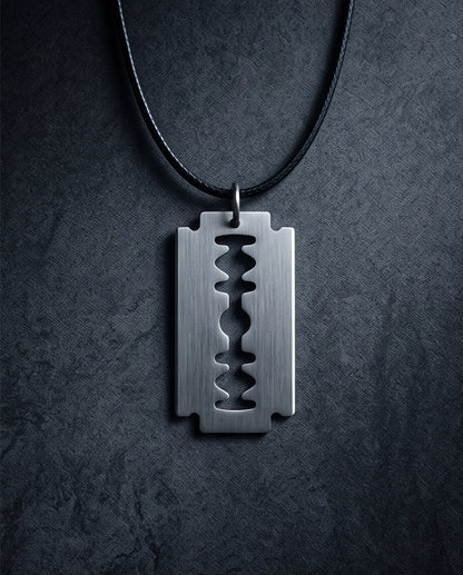Brushed Silver Razor Blade Cord Necklace