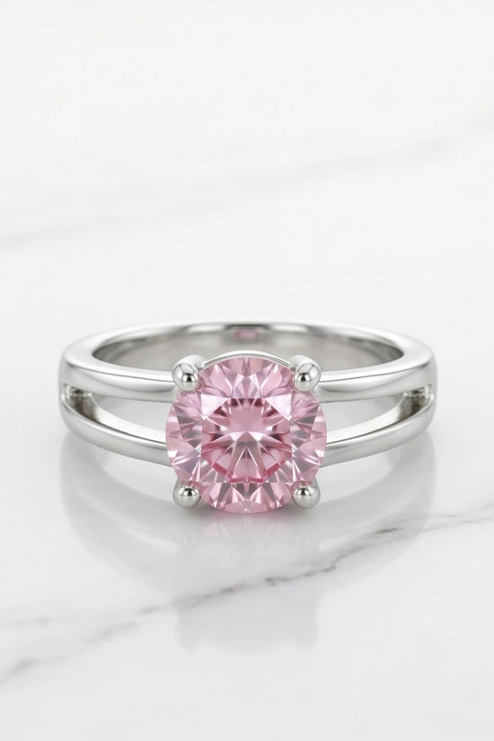 Sterling Silver Round-Cut Split Shank Pink Topaz Ring