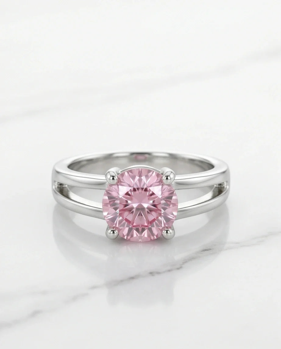 Sterling Silver Round-Cut Split Shank Pink Topaz Ring