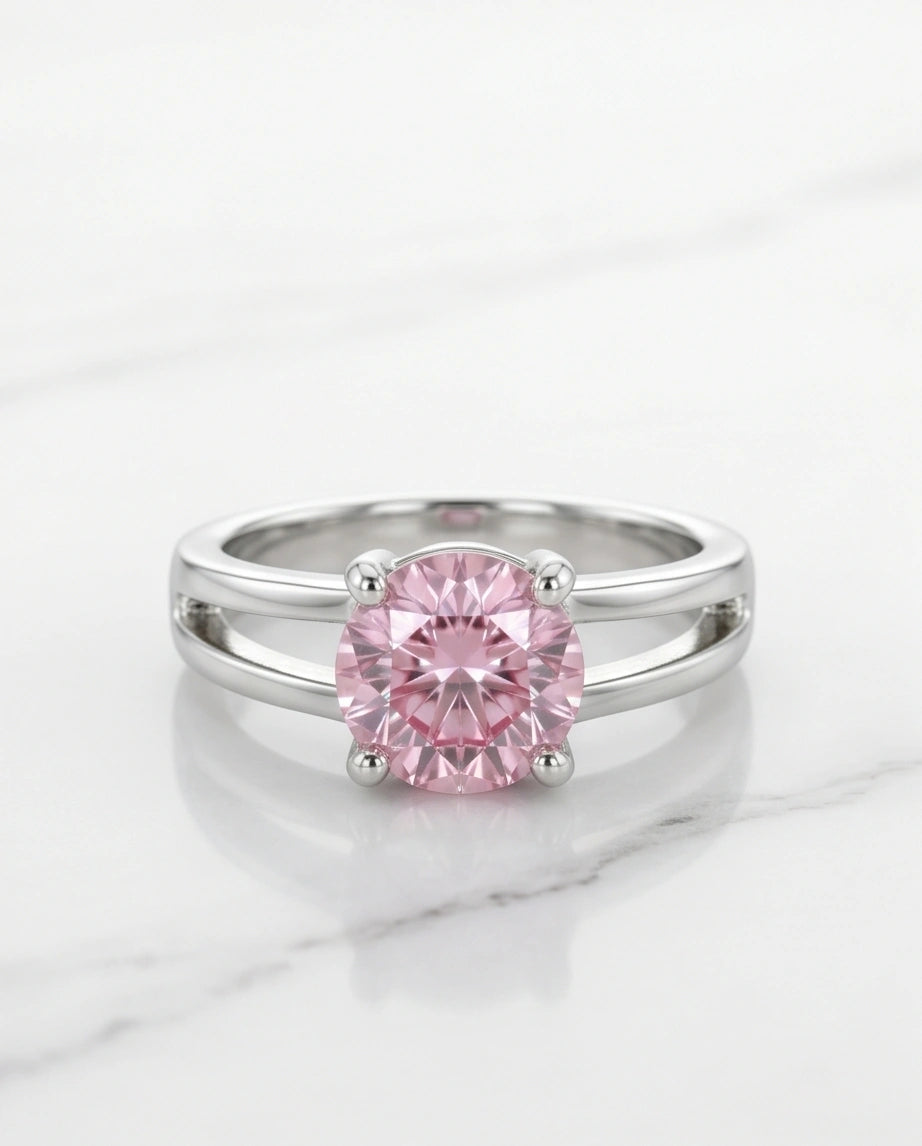 Sterling Silver Round-Cut Split Shank Pink Topaz Ring
