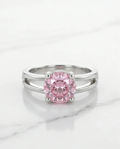 Sterling Silver Round-Cut Split Shank Pink Topaz Ring