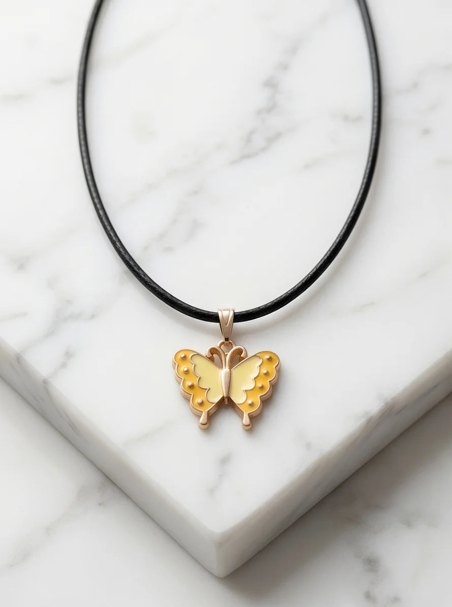 Yellow Enamel Butterfly Pendant Necklace