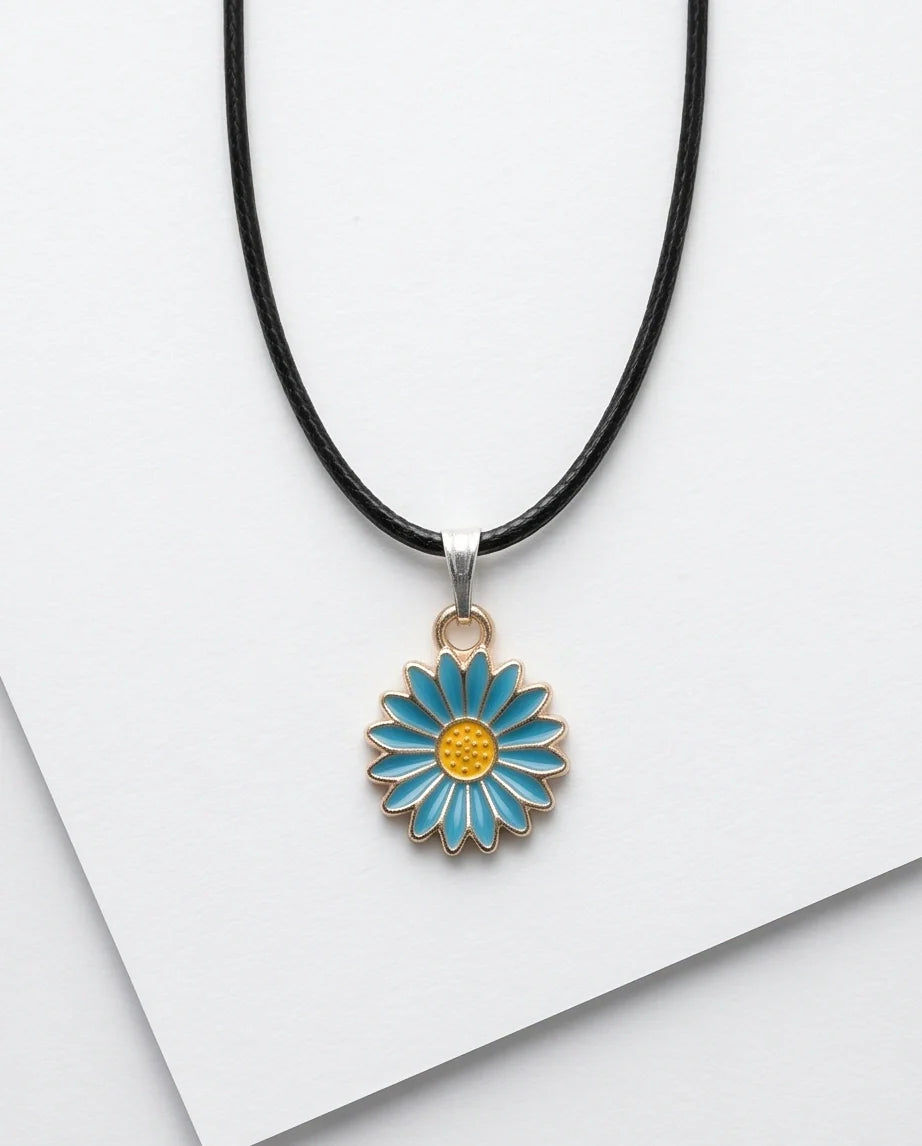 Gold and Turquoise Blue Daisy Necklace