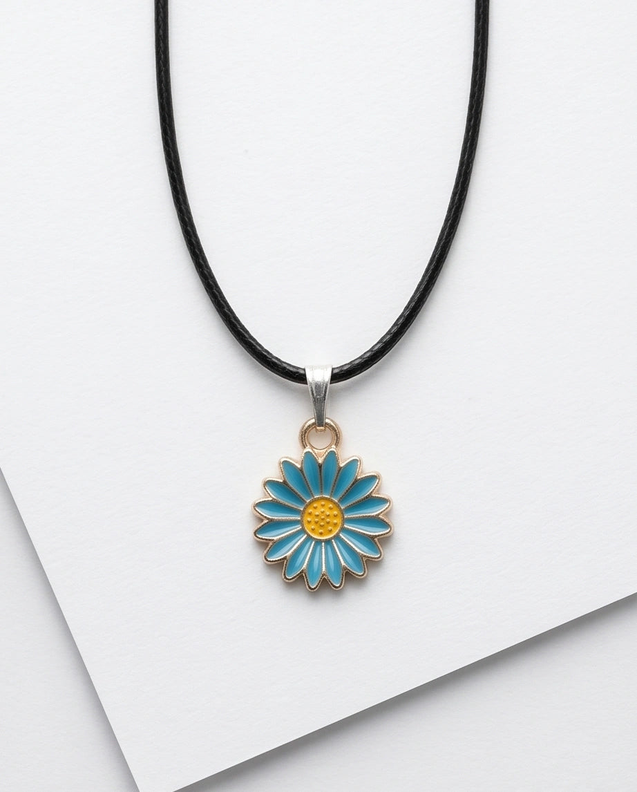 Gold and Turquoise Blue Daisy Necklace