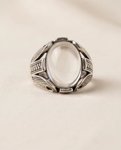 Lunar Cabochon Textured Signet Ring