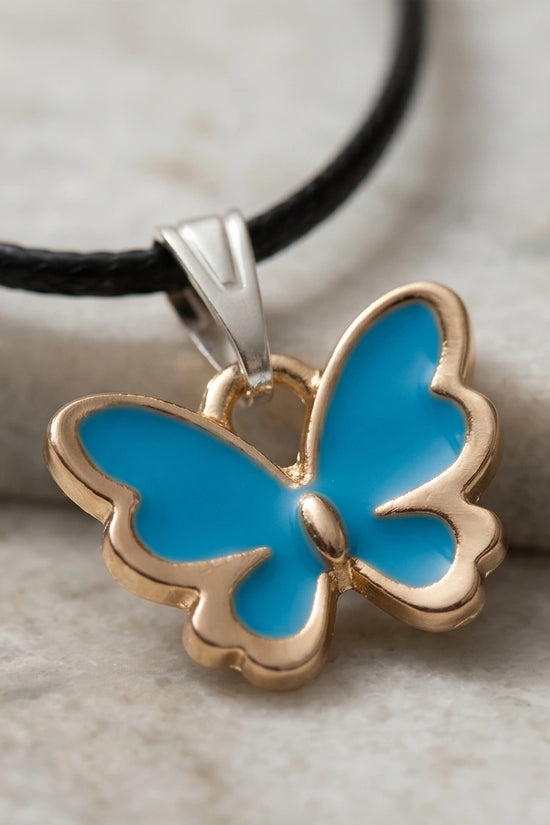 Gold and Turquoise Blue Butterfly Necklace