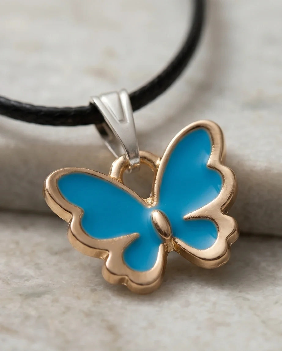Gold and Turquoise Blue Butterfly Necklace
