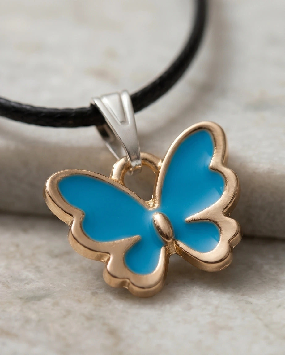 Gold and Turquoise Blue Butterfly Necklace