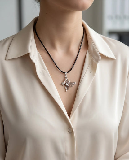 Openwork Butterfly Gemstone Cord Necklace