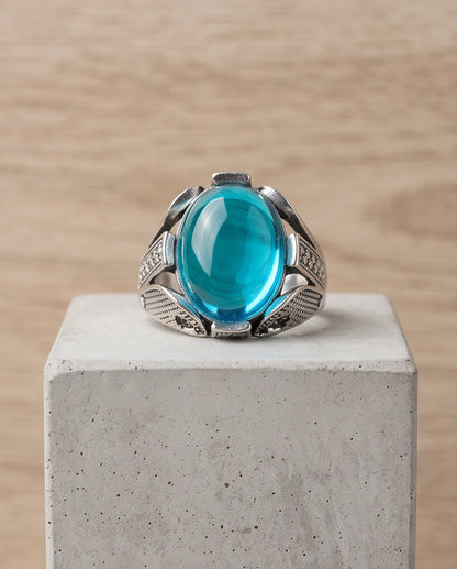 Cerulean Zenith Stippled Signet Ring