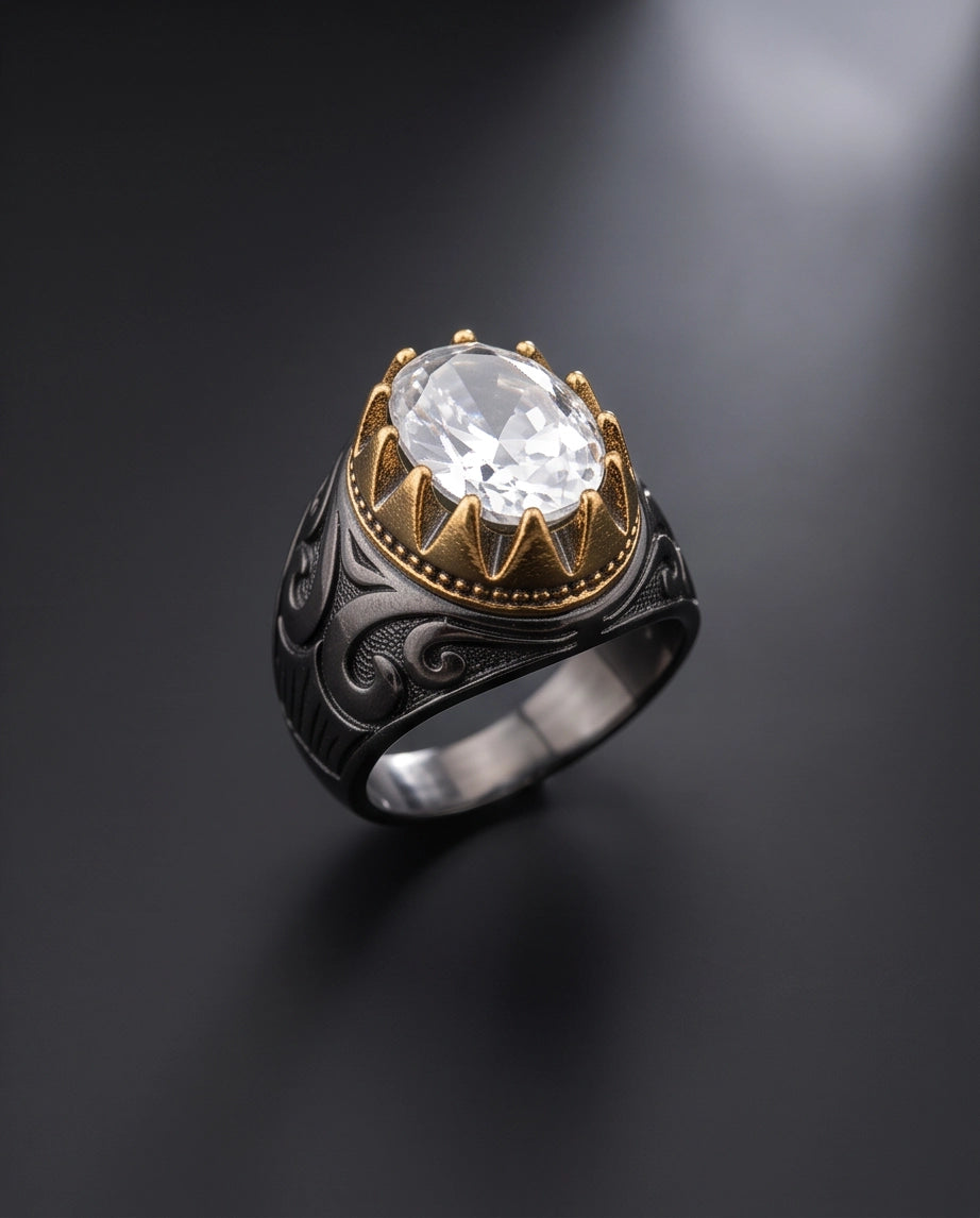 Celestial Solstice Diamond-Cut Signet Ring