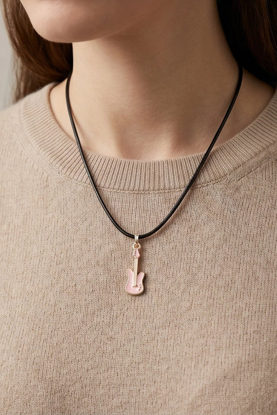 Gold and Pink Electric Guitar Necklace