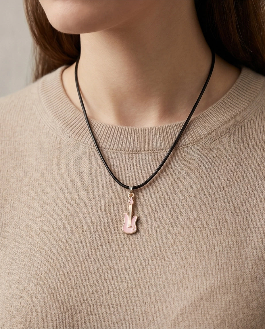 Gold and Pink Electric Guitar Necklace