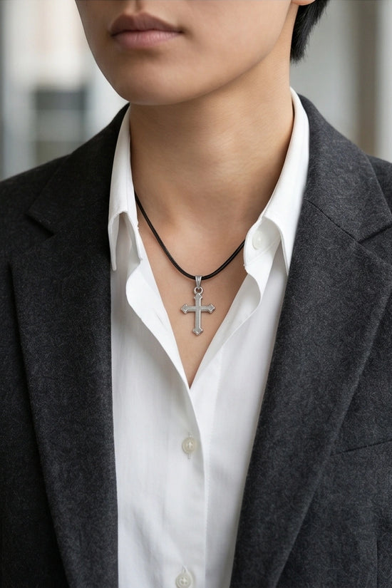 Silver Gothic Flared Cross Necklace