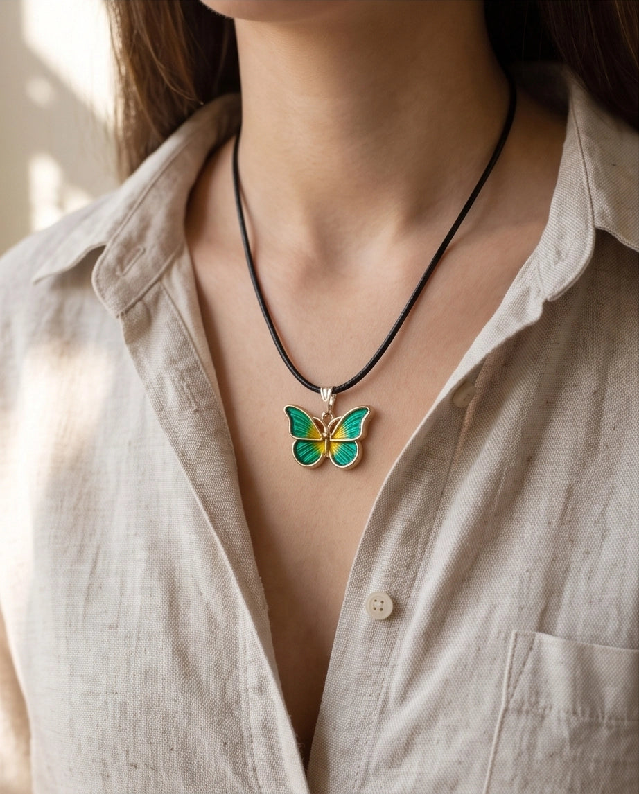 Green & Gold Butterfly Cord Necklace