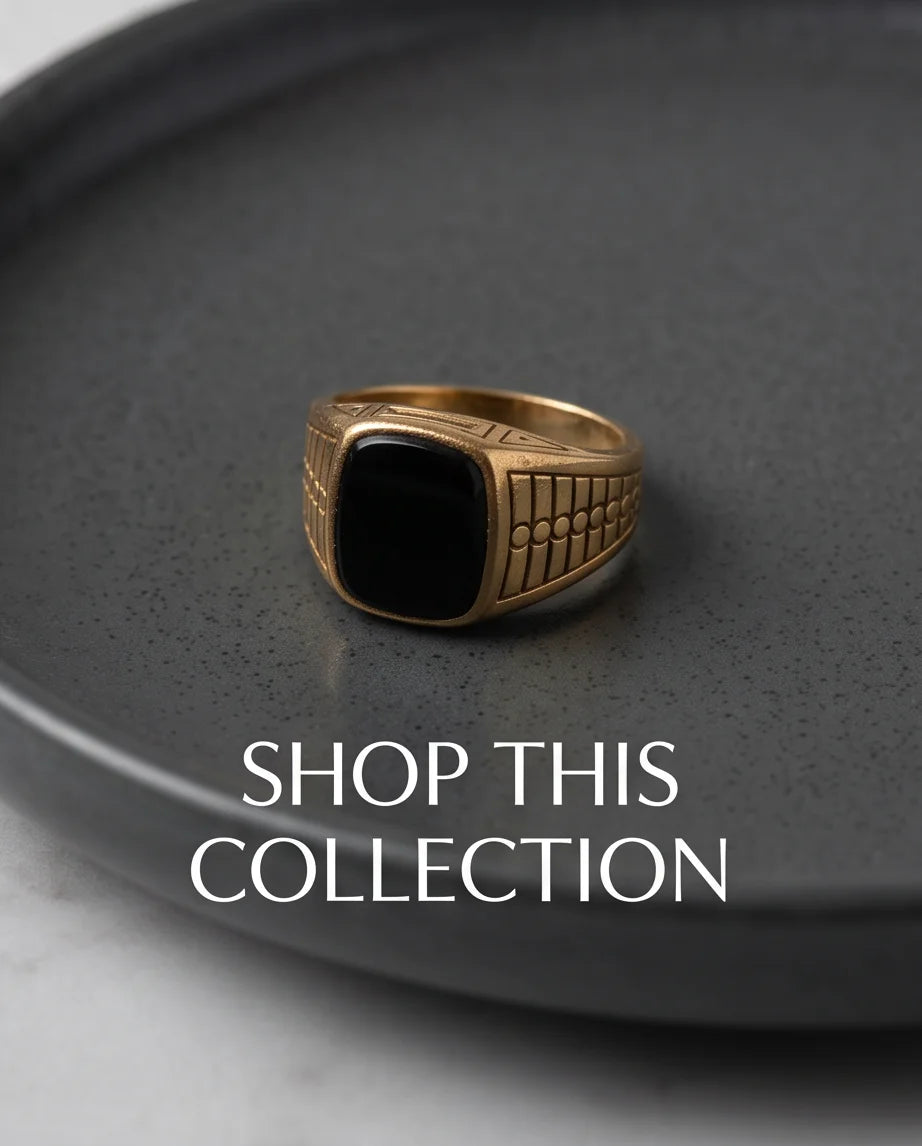Onyx-Style Cushion Cabochon Geometric Block Gold Ring