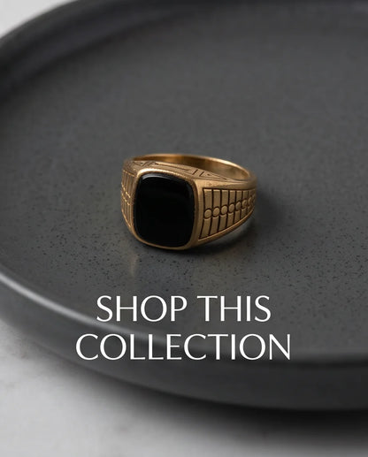 Onyx-Style Cushion Cabochon Geometric Block Gold Ring