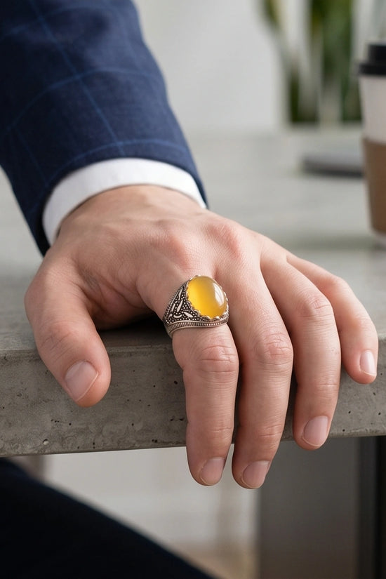Sovereign Amber Agate Silver Ring