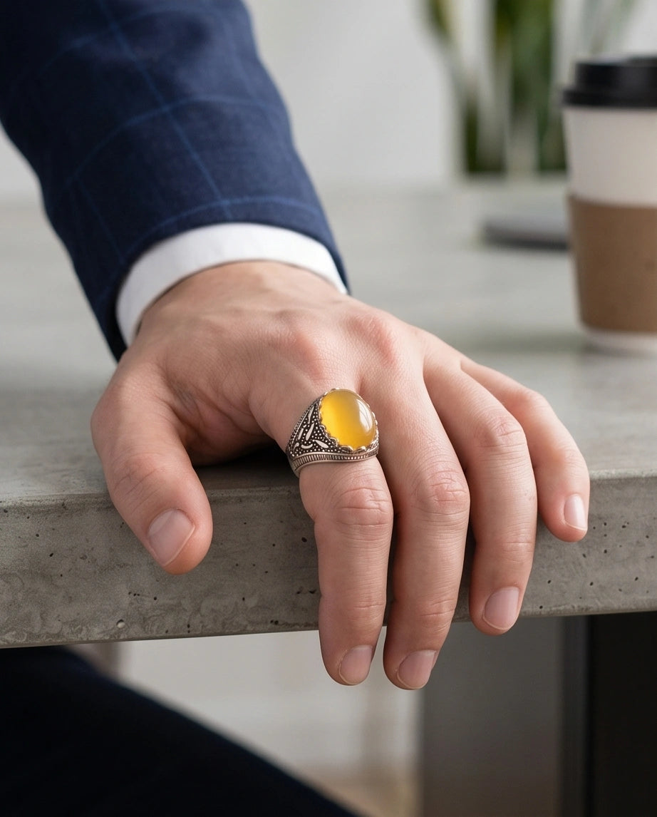 Sovereign Amber Agate Silver Ring