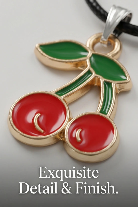Gold and Red Cherries Pendant Necklace