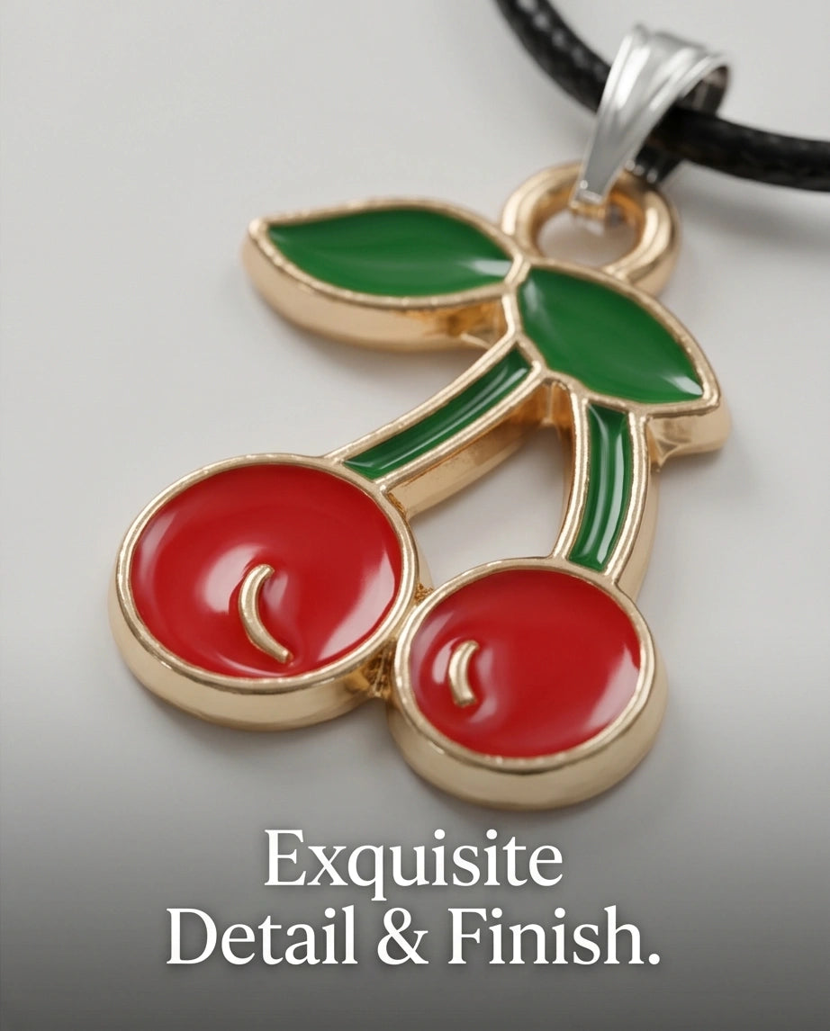 Gold and Red Cherries Pendant Necklace
