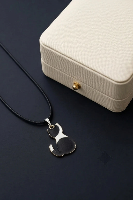 Artistic Tuxedo Cat Silhouette Pendant Necklace