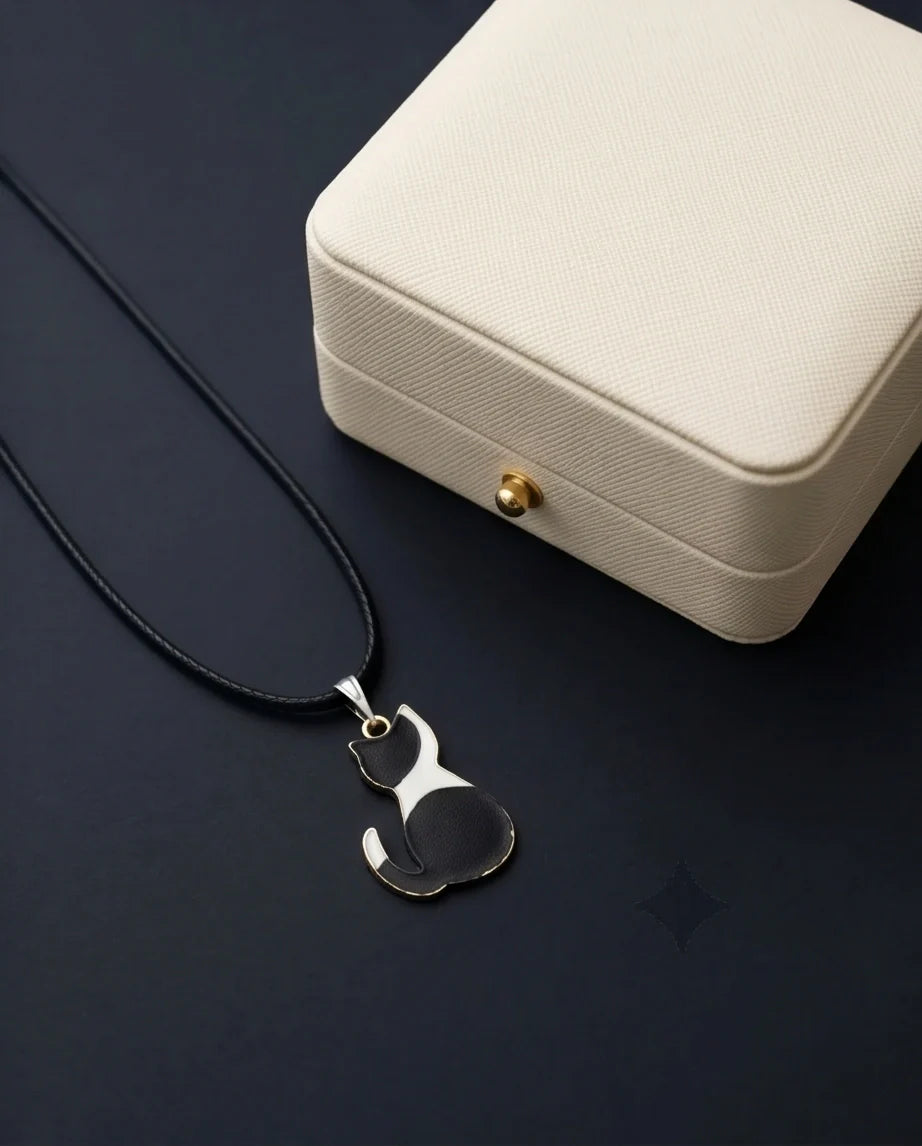 Artistic Tuxedo Cat Silhouette Pendant Necklace