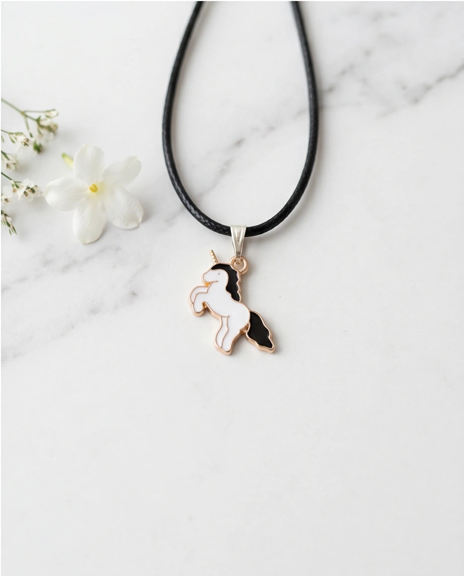 Gold and Black Unicorn Pendant Necklace