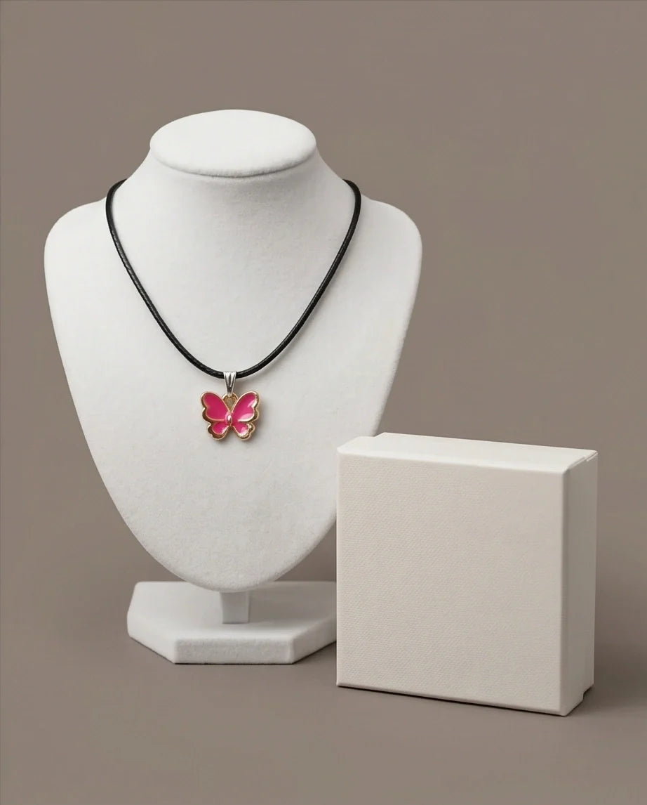 Gold and Pink Butterfly Necklace