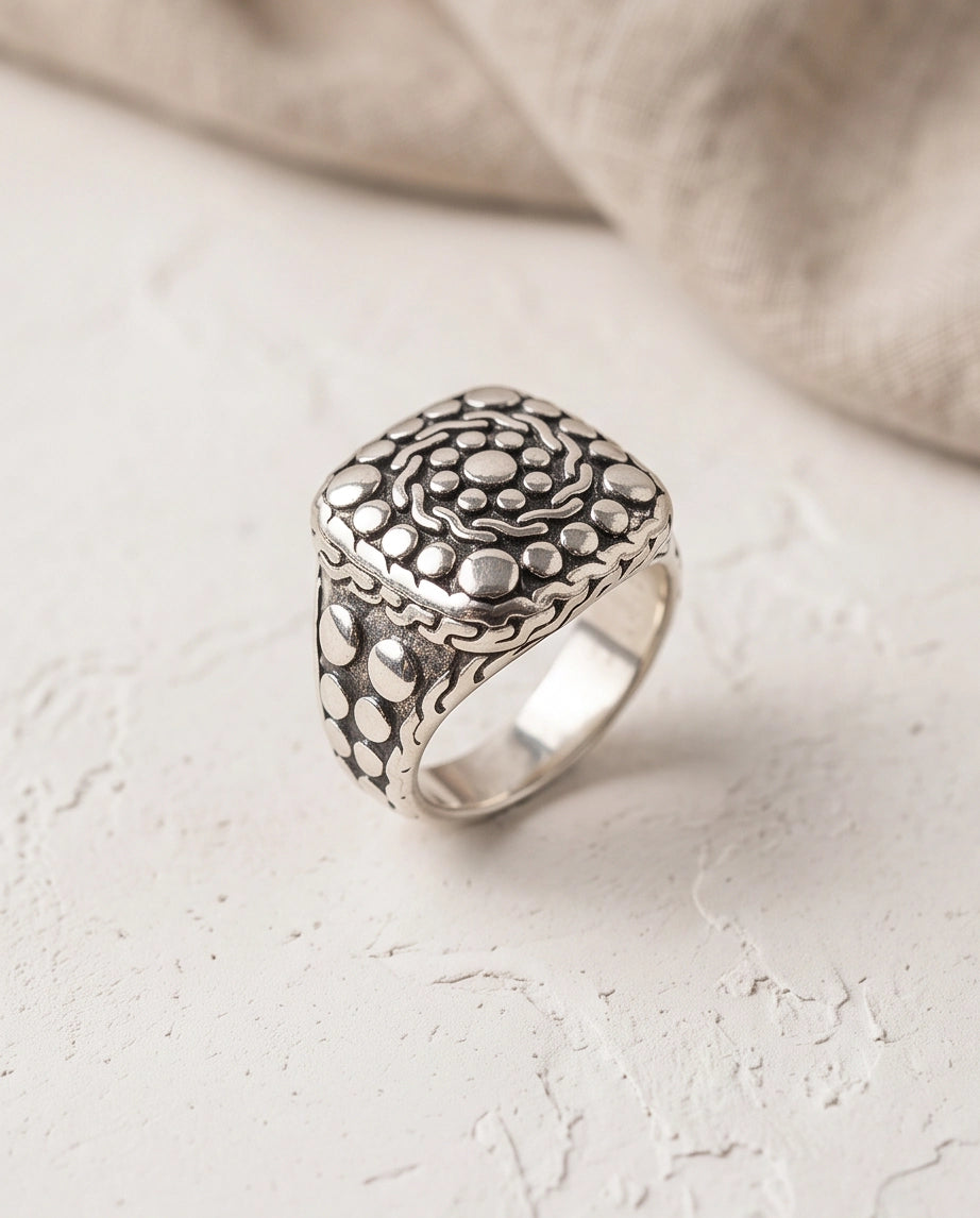 Constellation Studded Cushion Signet Ring