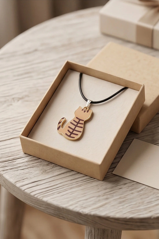 Artistic Golden Autumn Feline Silhouette Pendant Necklace