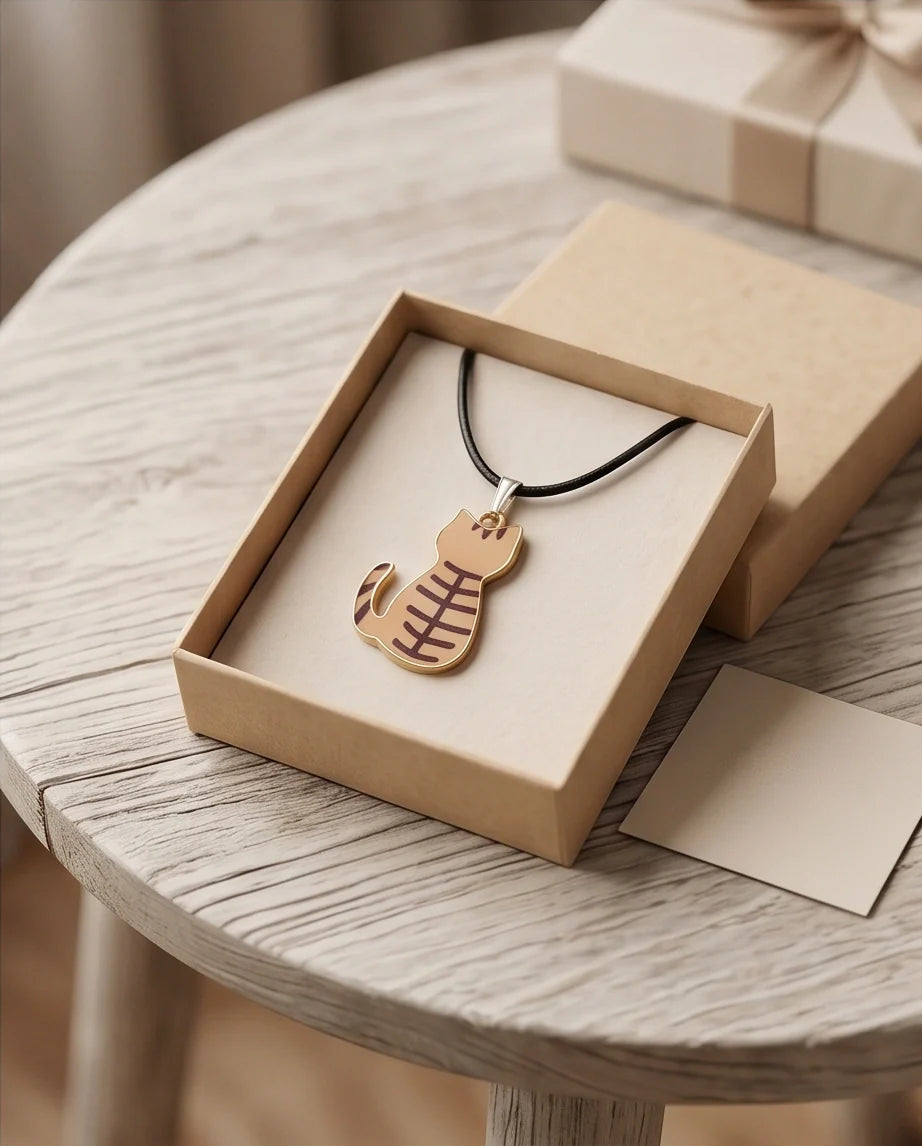 Artistic Golden Autumn Feline Silhouette Pendant Necklace