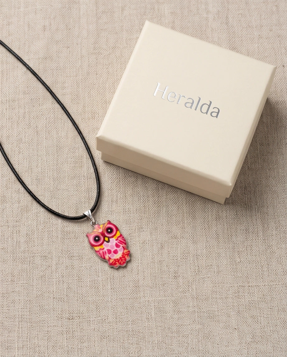 Vibrant Pink and Yellow Owl Totem Pendant Necklace