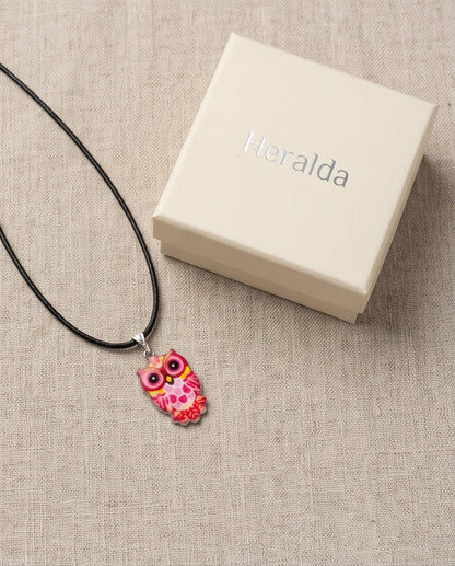 Vibrant Pink and Yellow Owl Totem Pendant Necklace