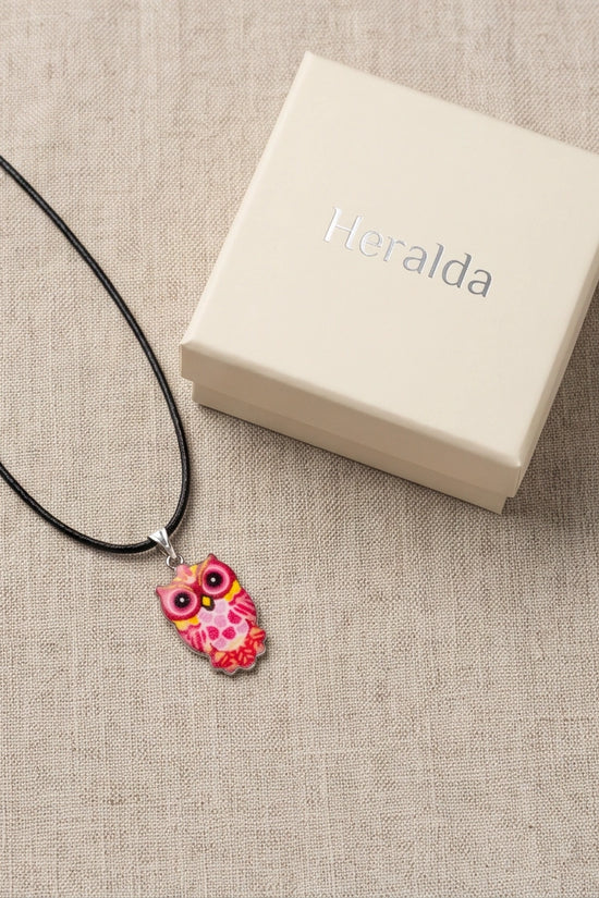 Vibrant Pink and Yellow Owl Totem Pendant Necklace