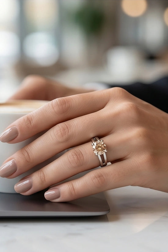 Sterling Silver Round-Cut Split Shank Peach Morganite Ring