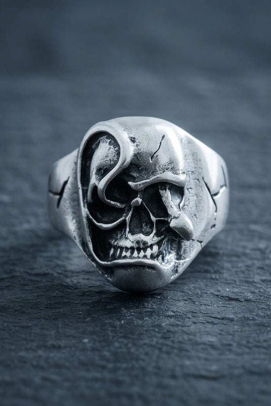 Gothic Sterling Silver Melted Skull Signet Ring