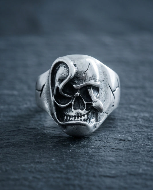 Gothic Sterling Silver Melted Skull Signet Ring
