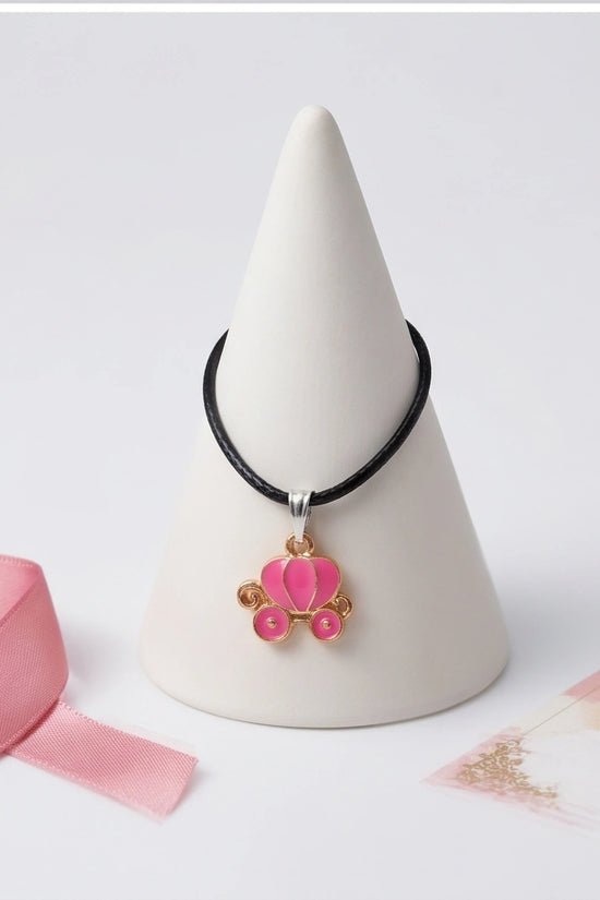 Pink Cinderella Pumpkin Carriage Enamel Pendant Necklace