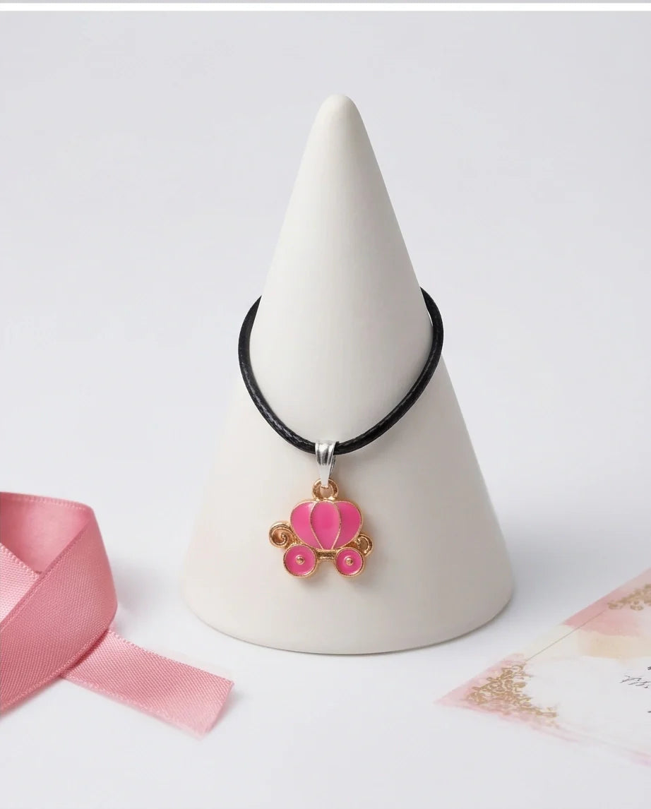 Pink Cinderella Pumpkin Carriage Enamel Pendant Necklace