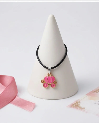 Pink Cinderella Pumpkin Carriage Enamel Pendant Necklace