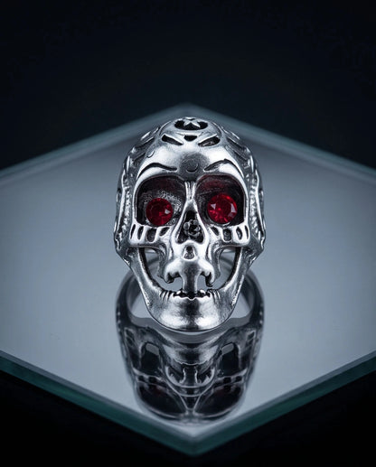 Ruby-Eyed Sculpted Sugar Skull Ring