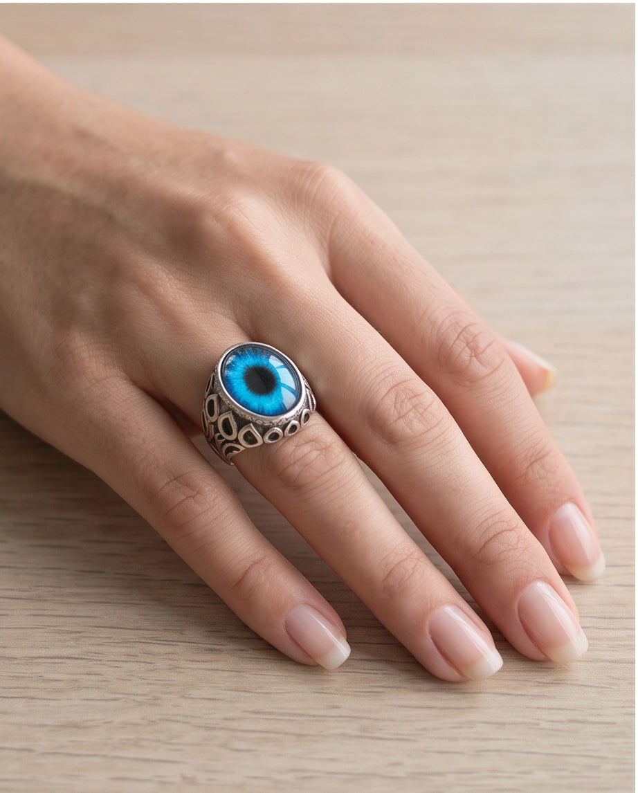 Azure Teardrop Link Ocular Silver Ring