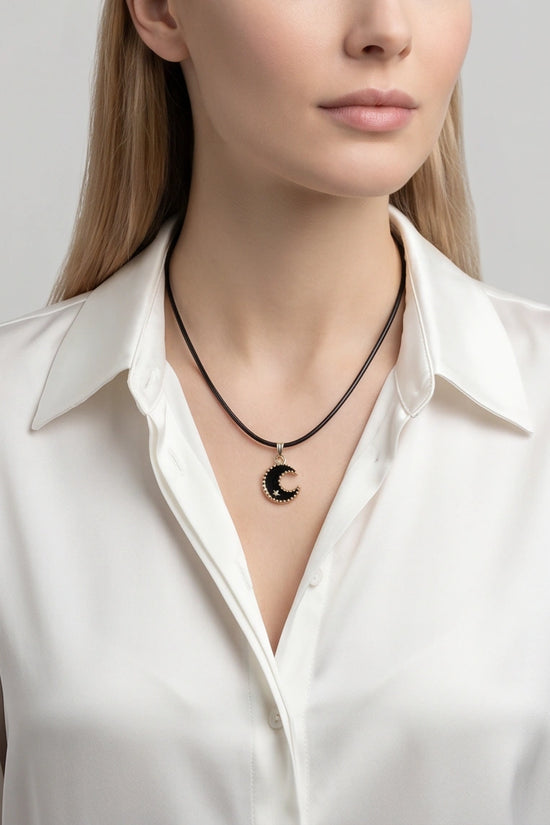 Gold Beaded Crescent Moon and Star Necklace