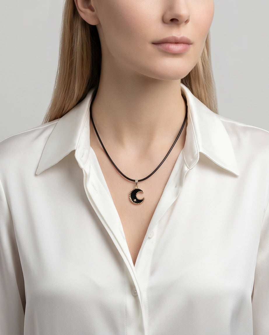 Gold Beaded Crescent Moon and Star Necklace