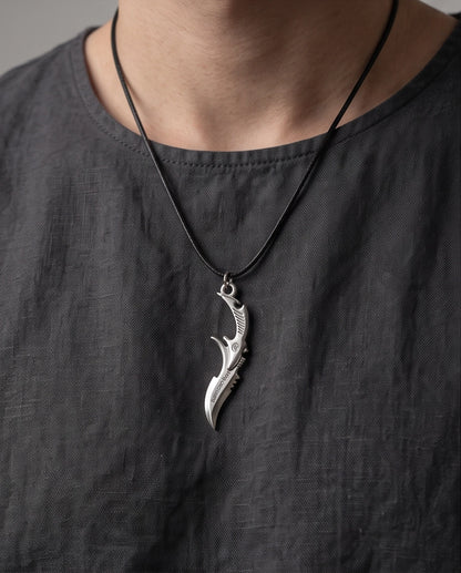 Engraved Silver Curved Dagger Cord Necklace